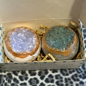 Kevia Style Crystal Geode Amethyst Bath Bomb Set - Blue Gold Purple (2) NIB